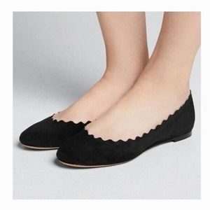 Chloe Lauren Ballet Flats Womens 11 EU 41 Black Suede Round Toe Scalloped Shoes